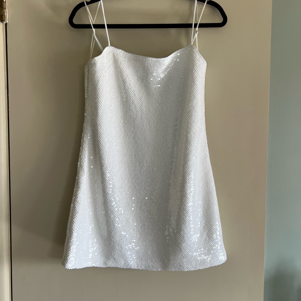White sequin square neck mini dress